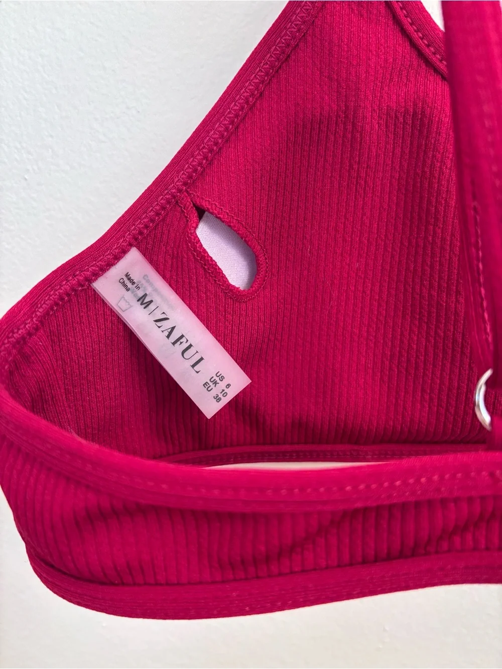 Zaful Deep Raspberry V-Plunge Ribbed Bikini - Picture 4 of 7